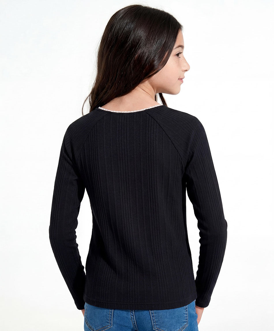 Remera ni&ntilde;a manga larga moda negro
