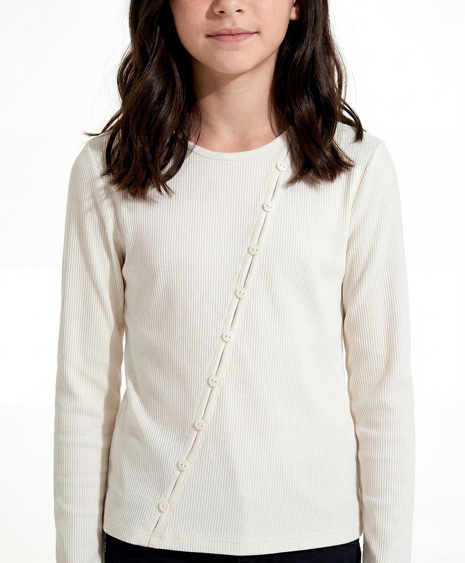 Remera ni&ntilde;a botones white