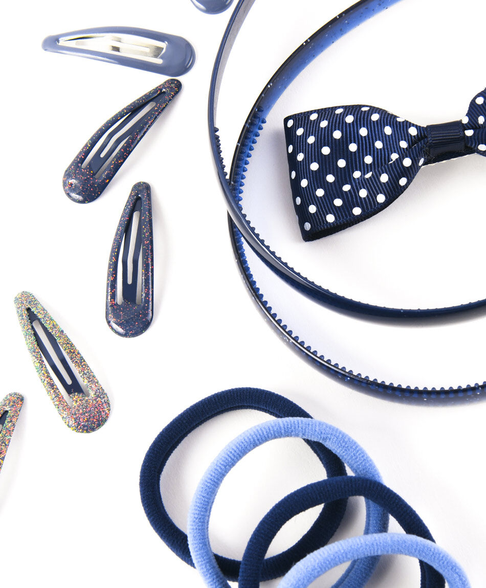 Set accesorios pelo infantil azul