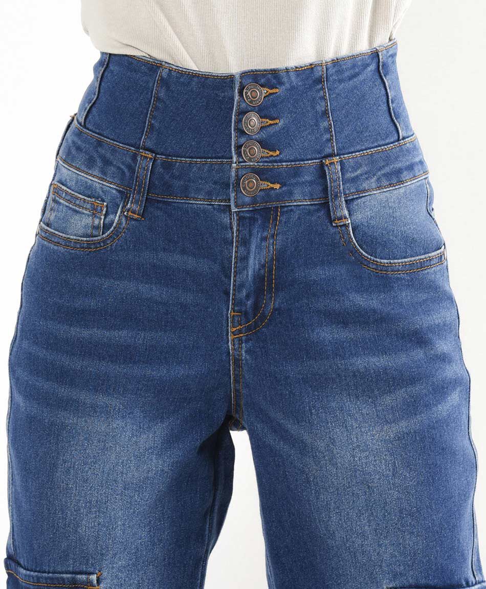 Jeans mujer cargo pretina ancha