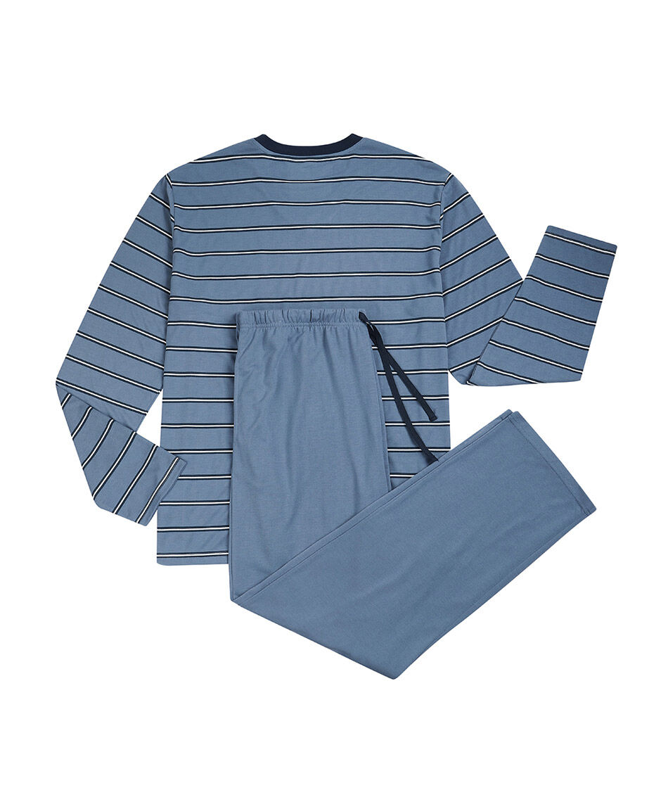 Pijama hombre cuello v lineas blue