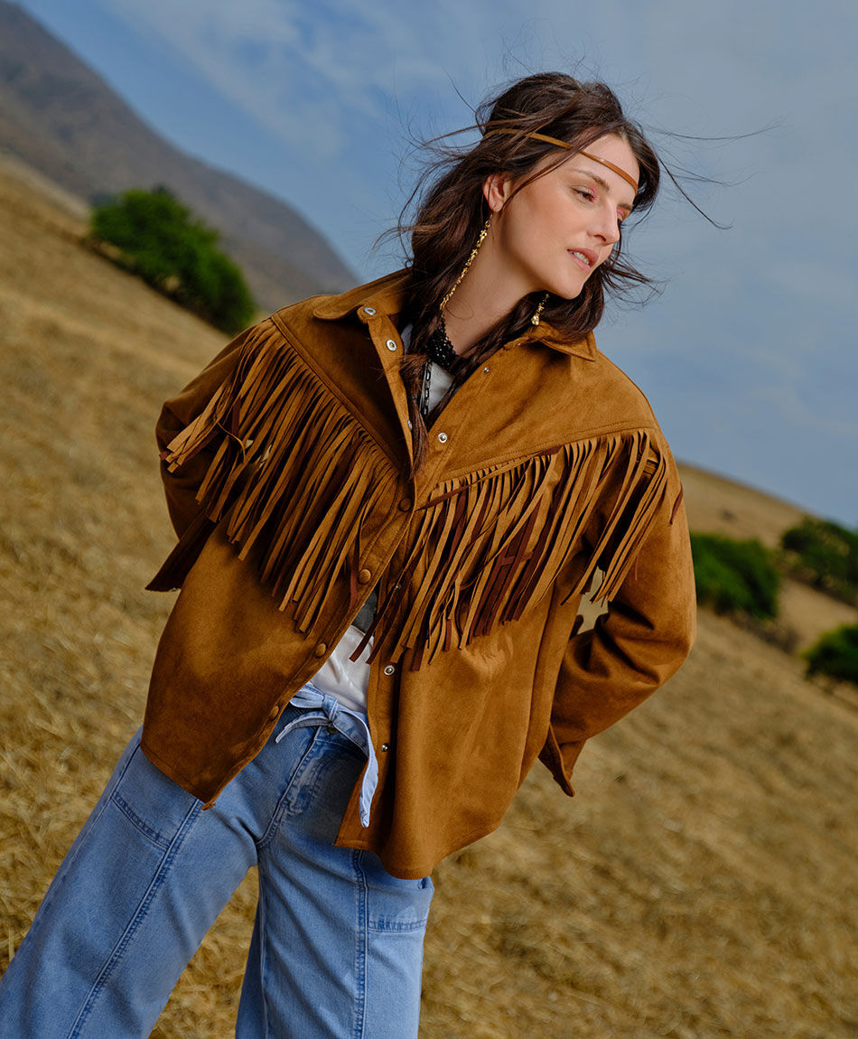 Chaqueta mujer gamuza flecos