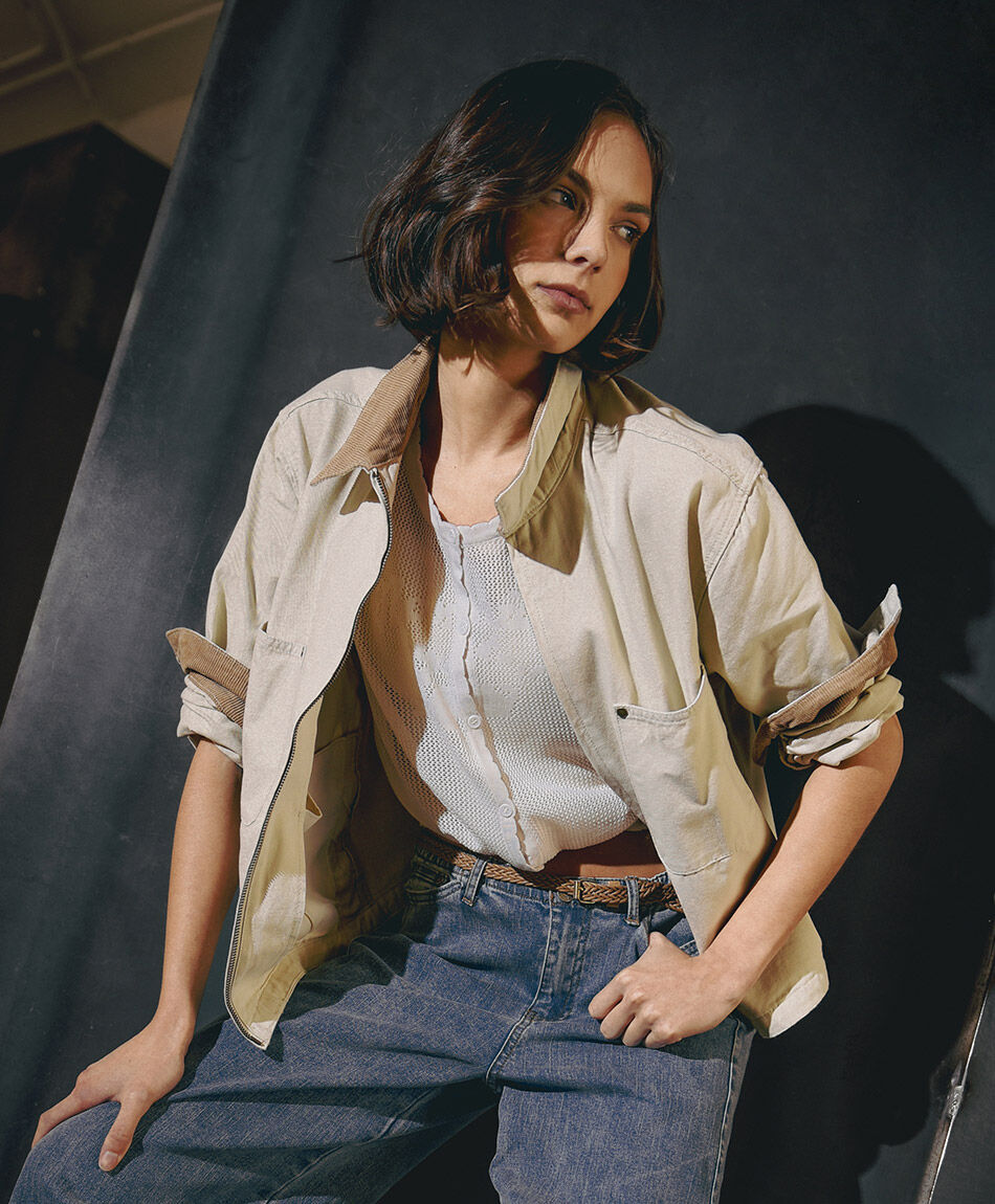 Campera mujer canvas cuello corderoy