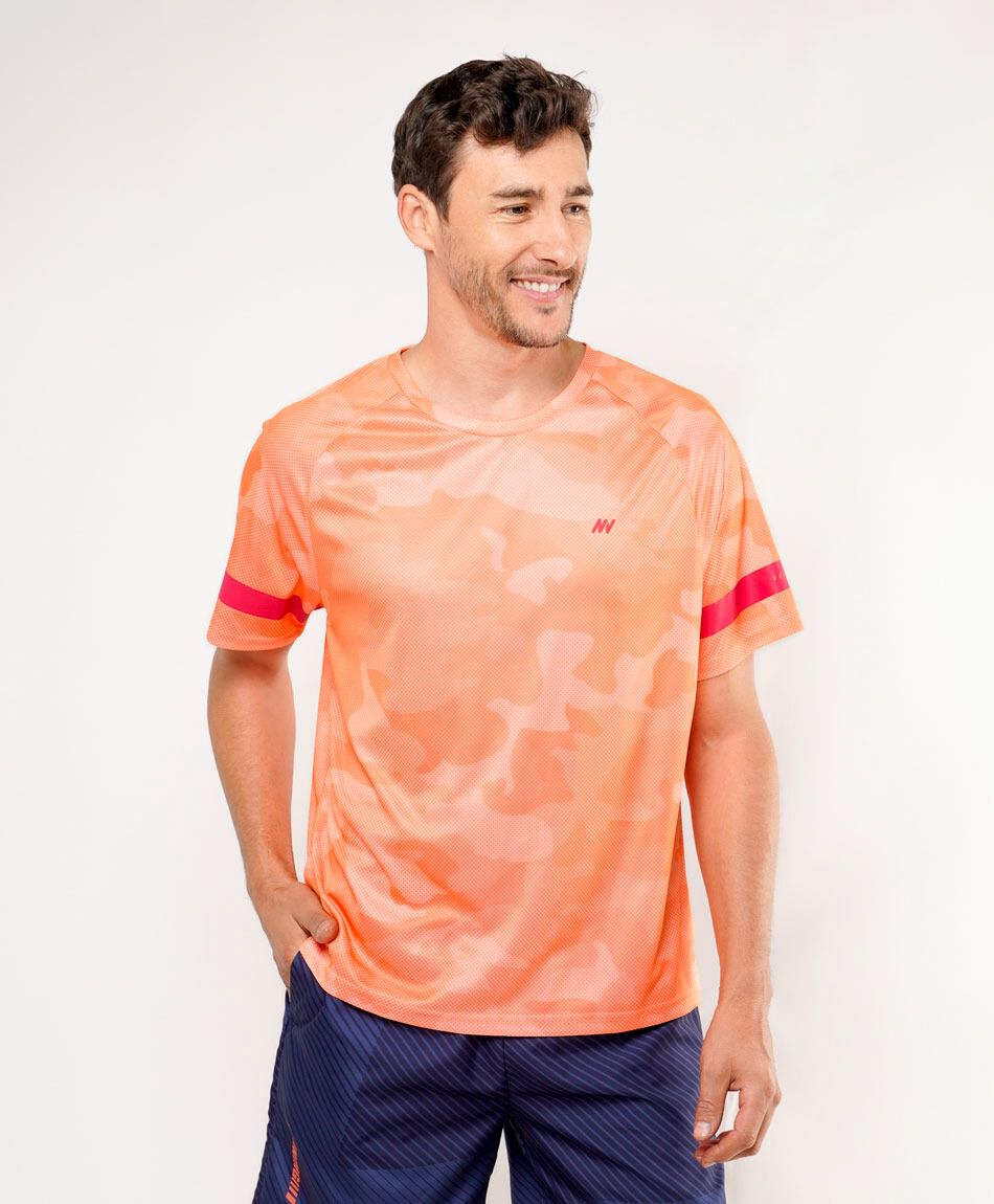 Remera deportiva hombre naranja l&iacute;neas