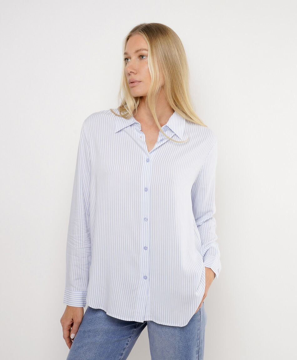 Camisa mujer l&iacute;neas azul