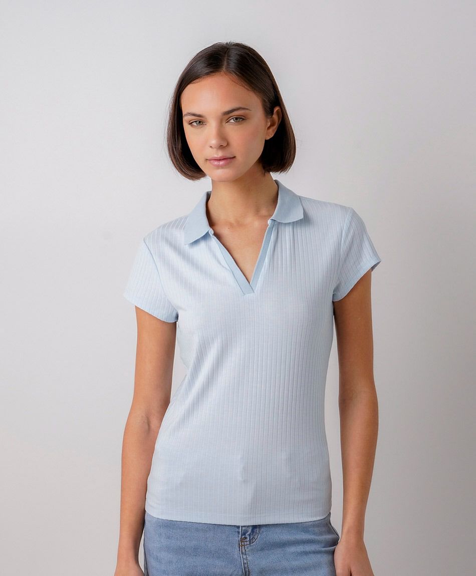 Remera mujer polo canal&eacute; celeste