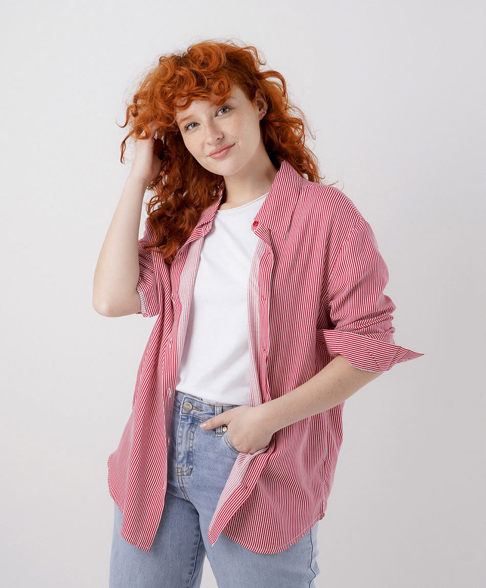 Camisa mujer camisera l&iacute;neas roja