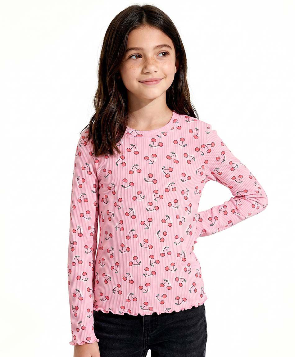 Remera ni&ntilde;a manga larga cerezas
