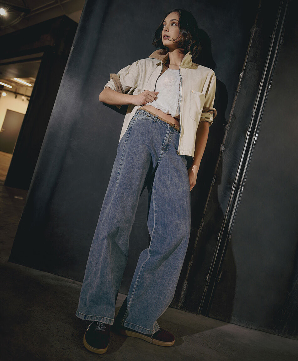 Jeans mujer wide leg cintur&oacute;n