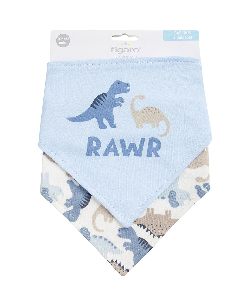 Pack 2 baberos beb&eacute; bandana dinosaurios
