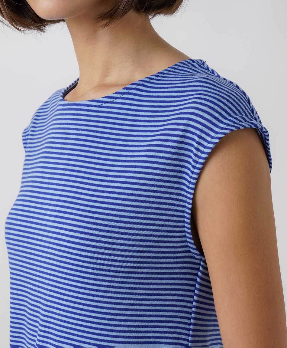 Remera mujer listada manga mini azul