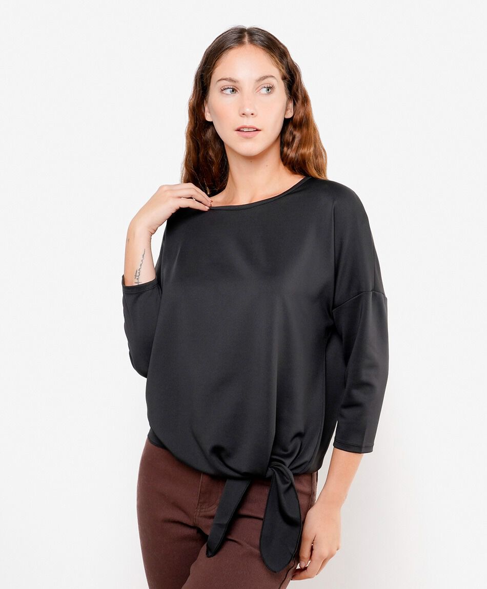 Polera mujer nudo lateral negro