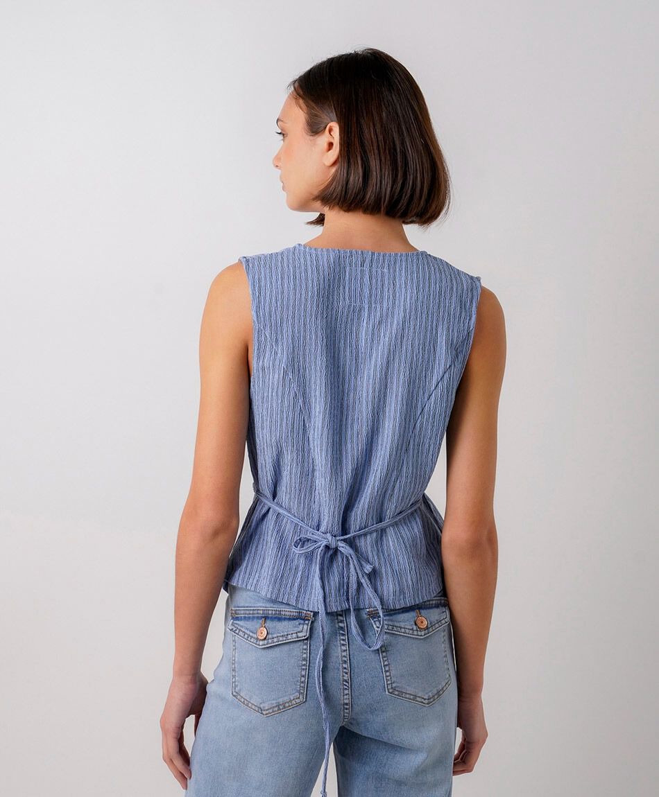 Camisa mujer listas azul cruzada