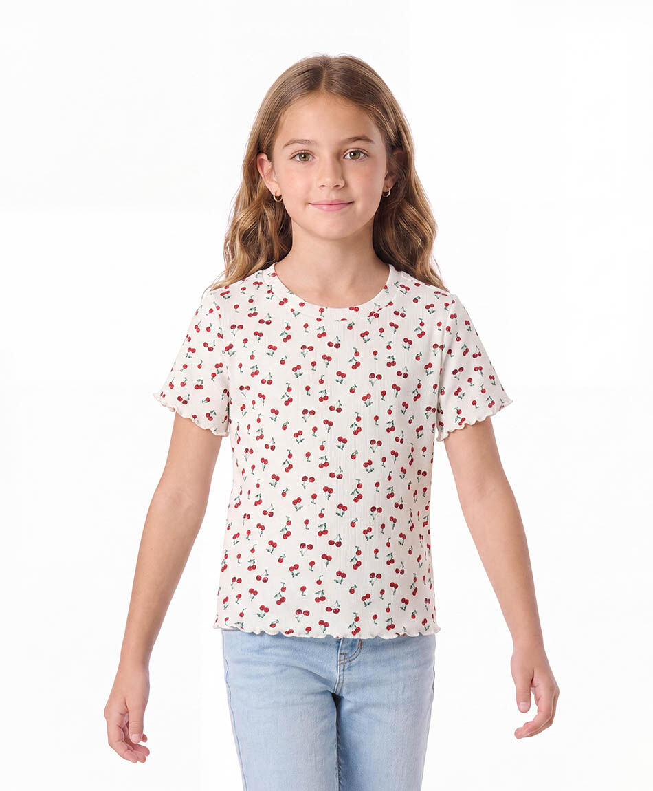 Remera ni&ntilde;a canal&eacute; cerezas
