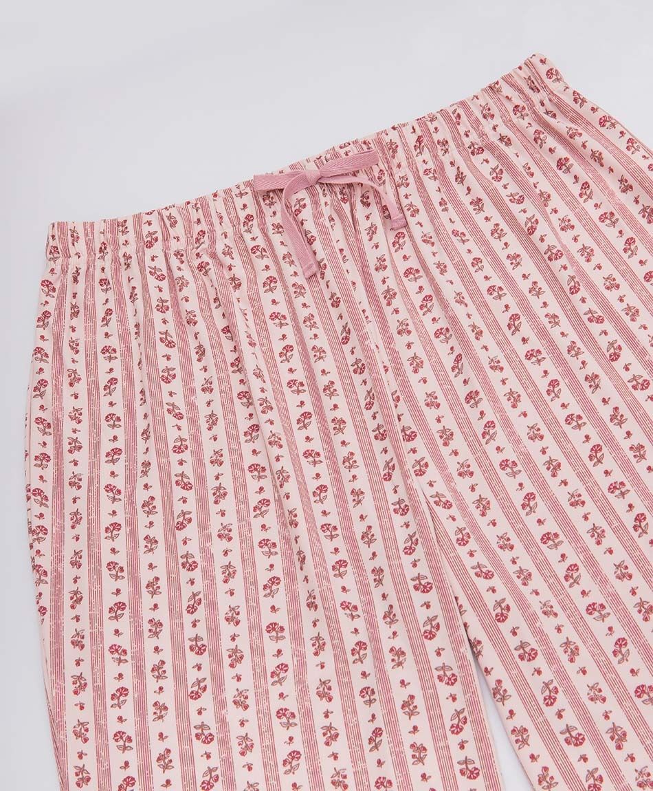 Pijama mujer camisero floreado rosado