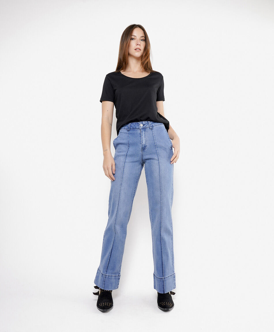 Jeans mujer wide leg costuras frontales
