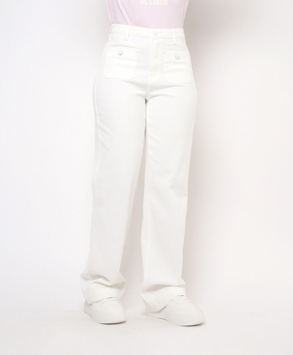 Jeans mujer blanco wide fit