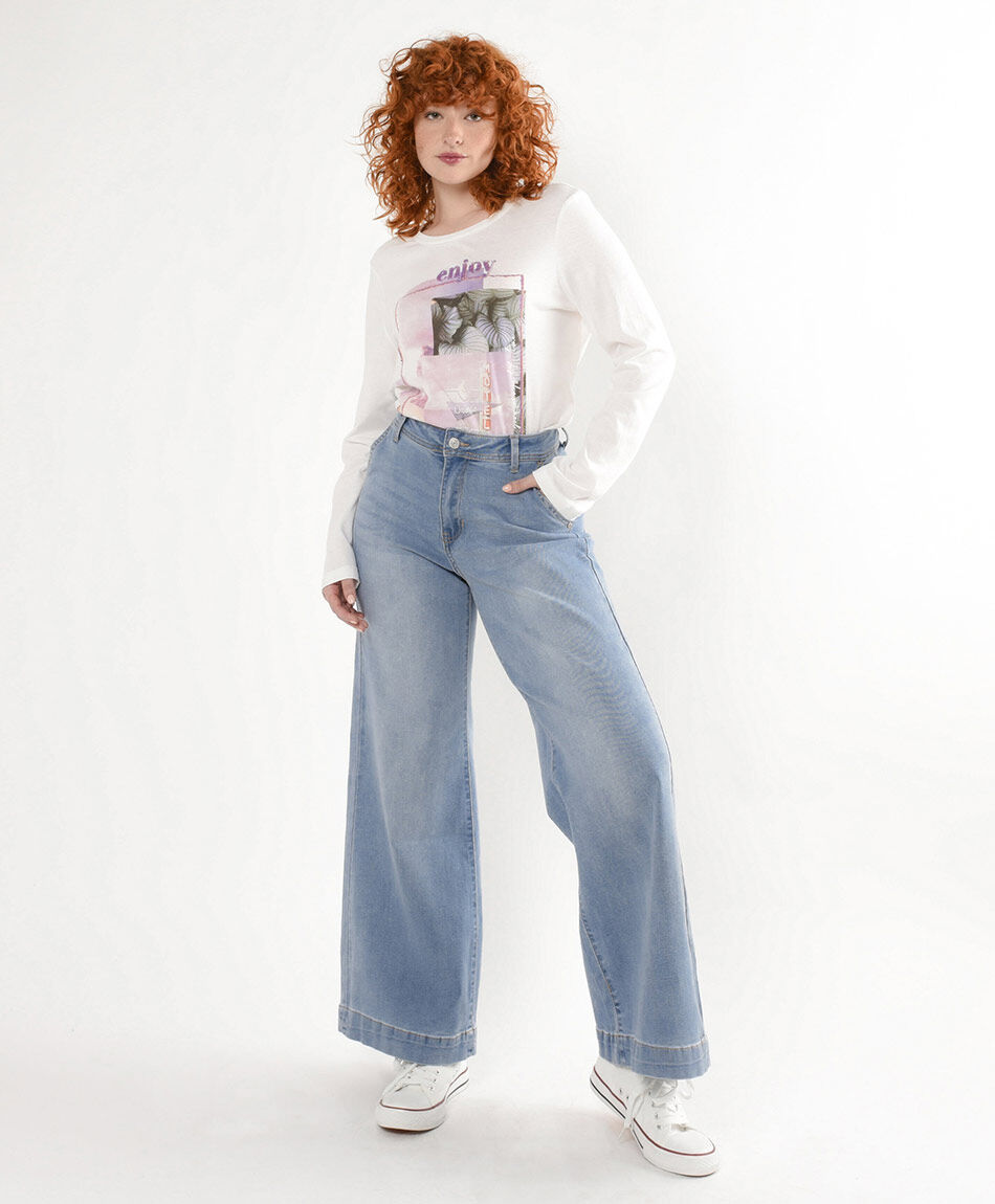 Jeans mujer bolsillo lateral wide