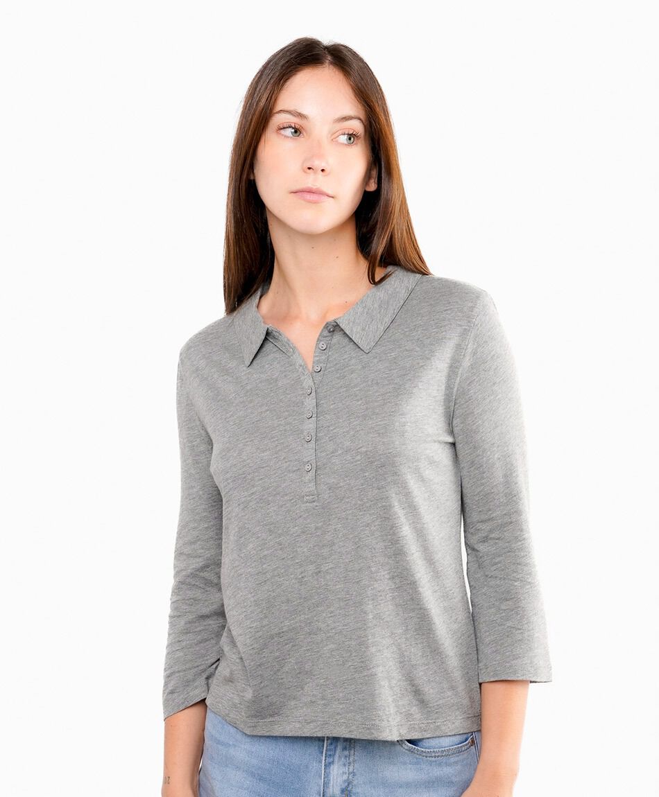 Remera mujer cuello polo grey