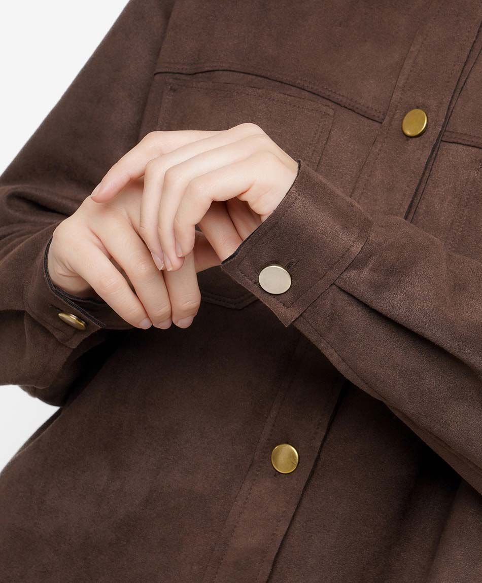 Campera mujer suede botones caf&eacute;