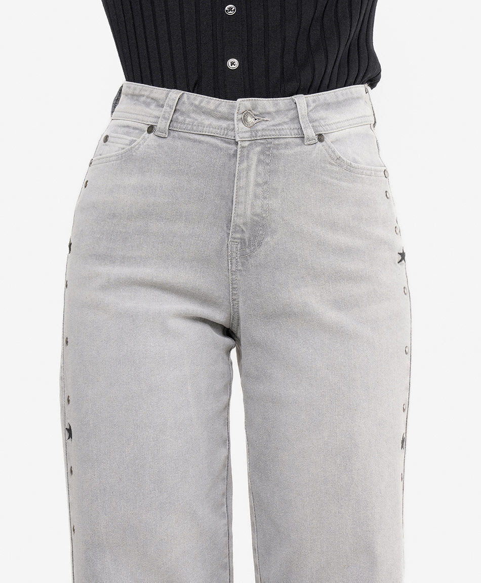 Jeans mujer estrellas bordadas wide leg