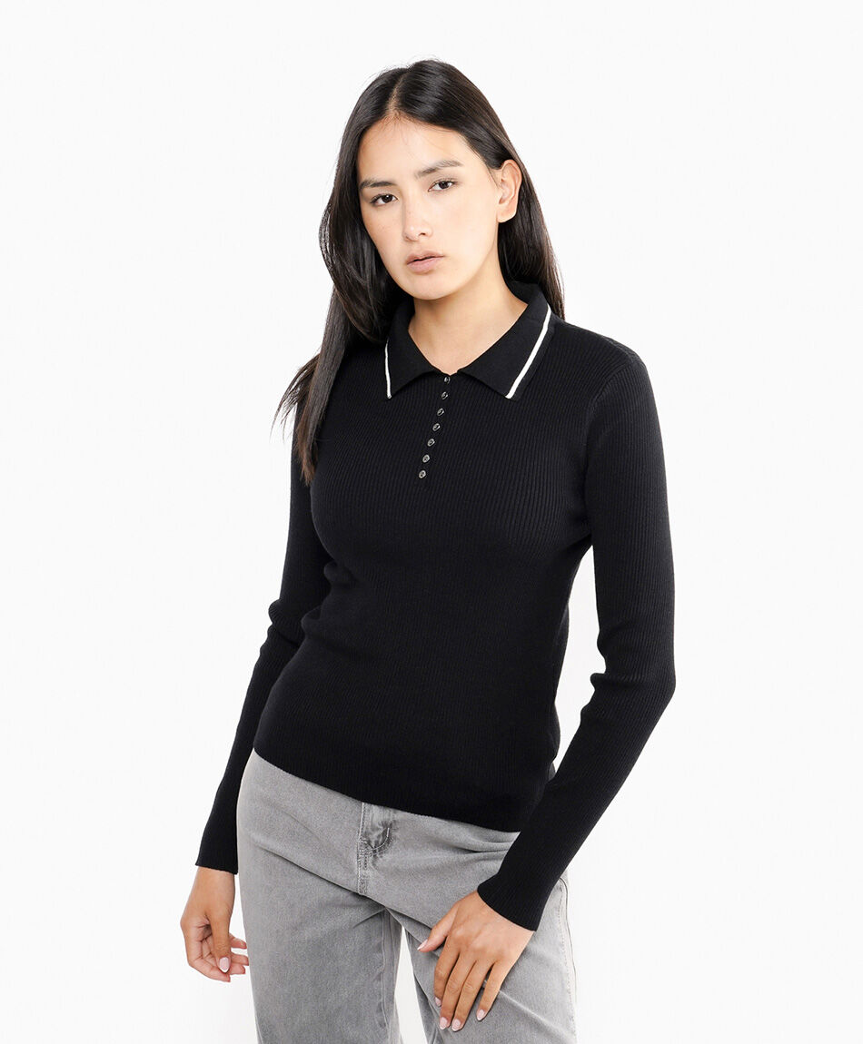Sweater mujer cuello polo l&iacute;nea