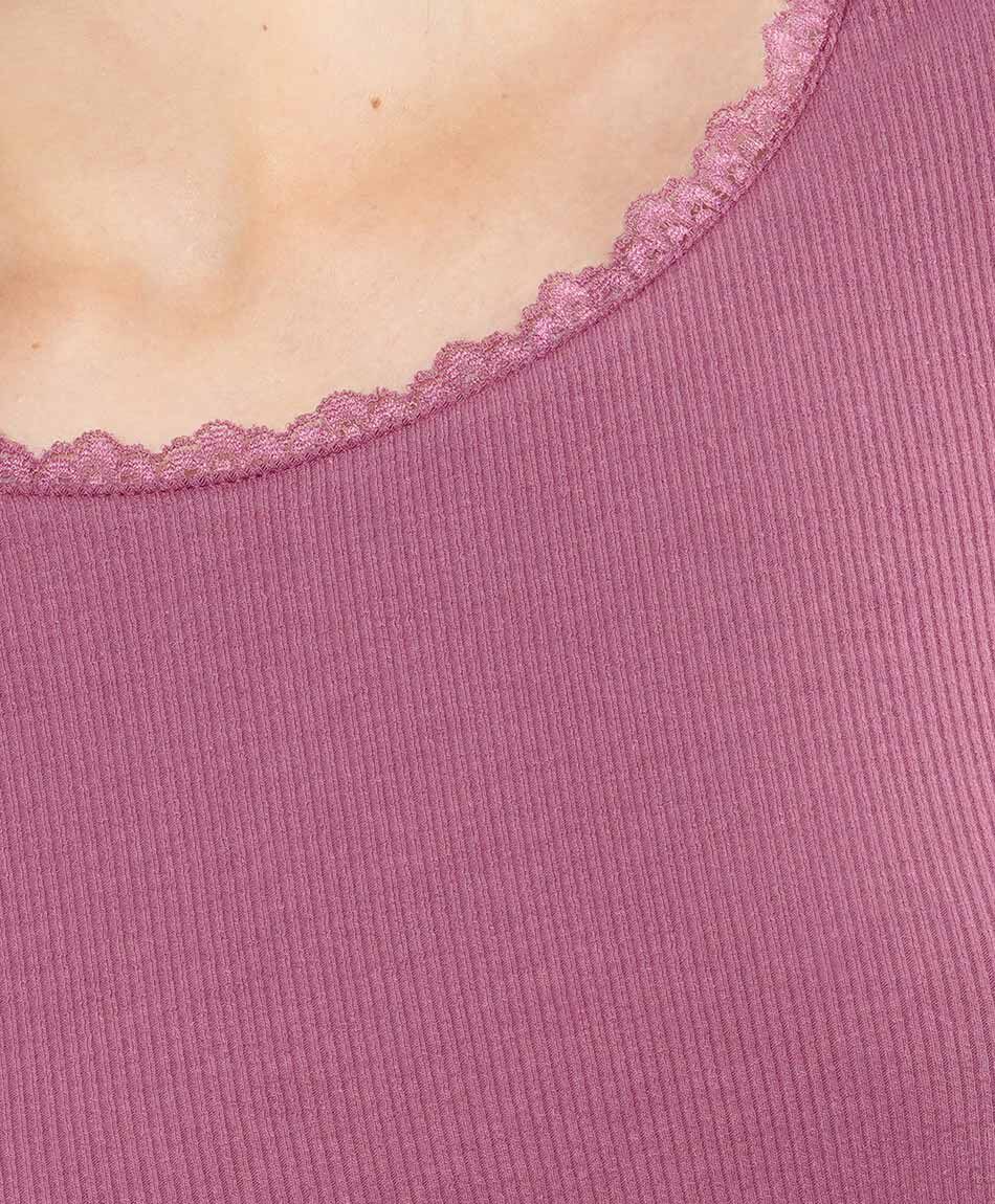 Remera mujer rib con encaje pink