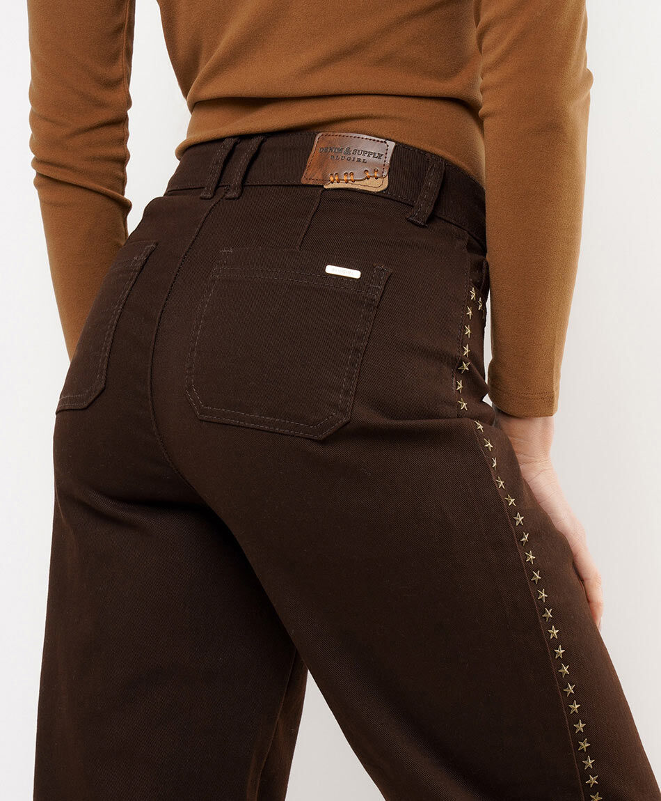Jeans mujer straight estrellas costuras