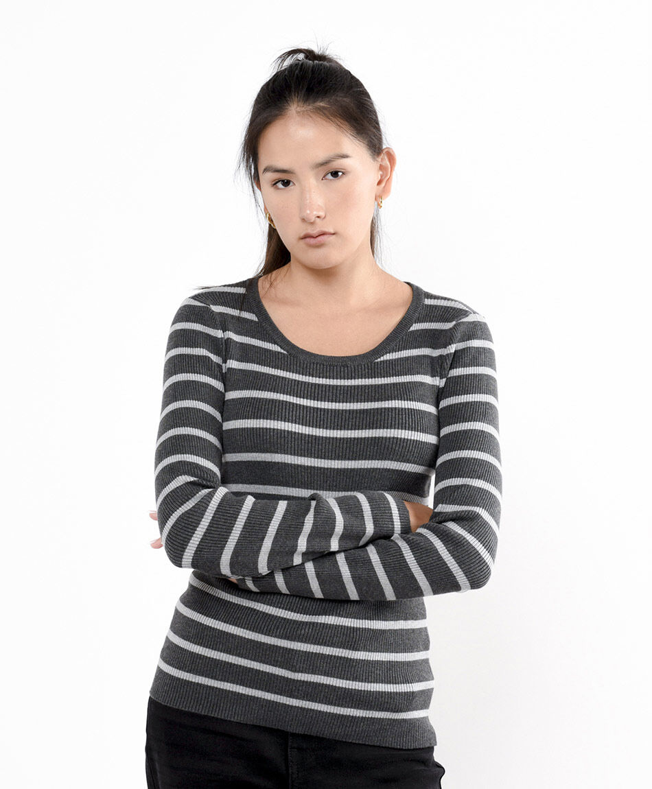 Sweater mujer l&iacute;neas gris