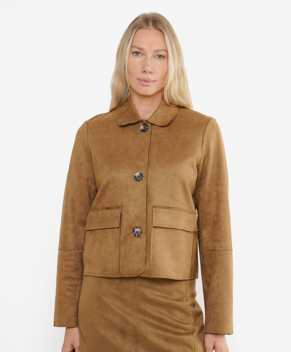 Campera mujer suede triple bot&oacute;n