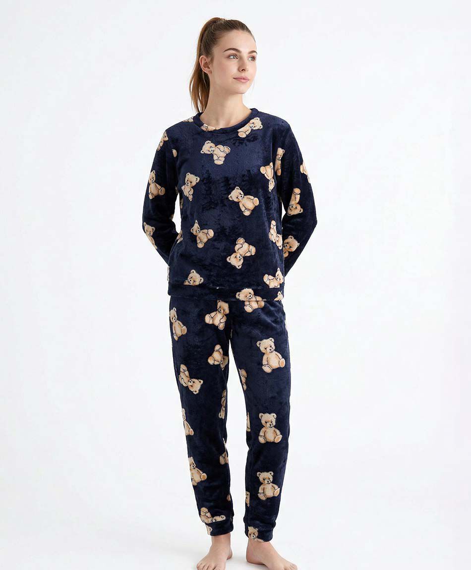 Pijama mujer coral ositos navy
