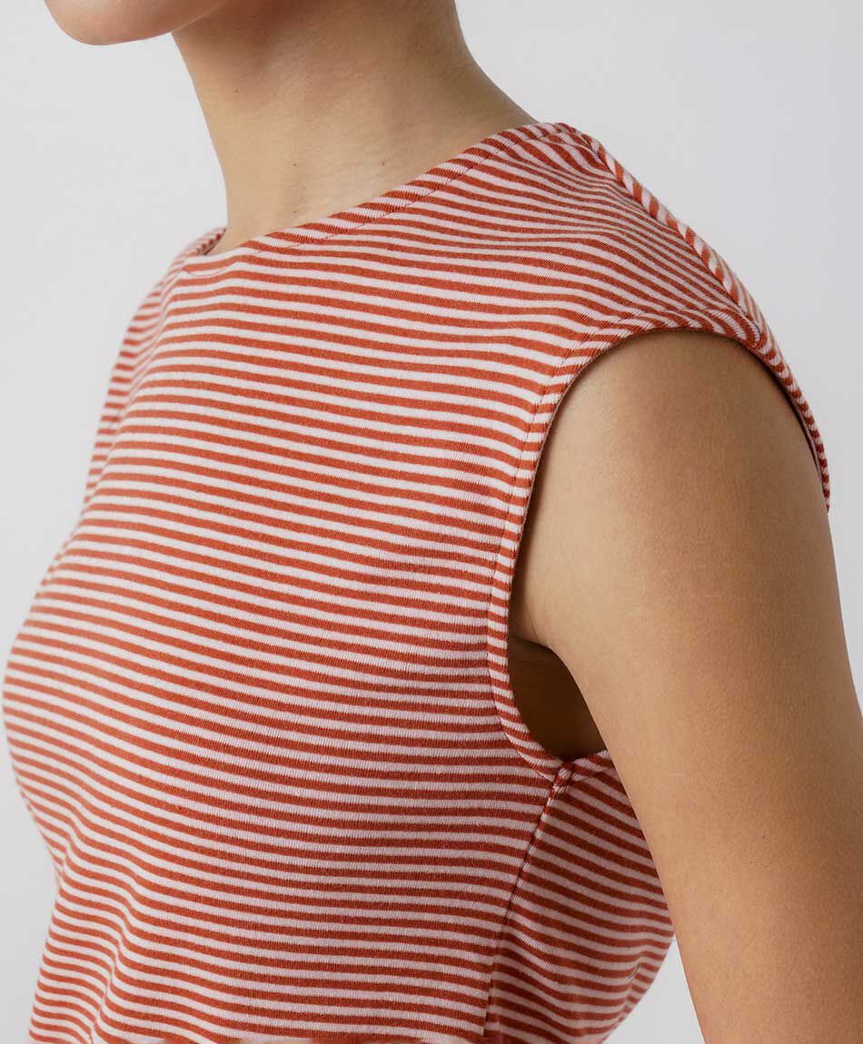 Remera mujer listada manga mini roja