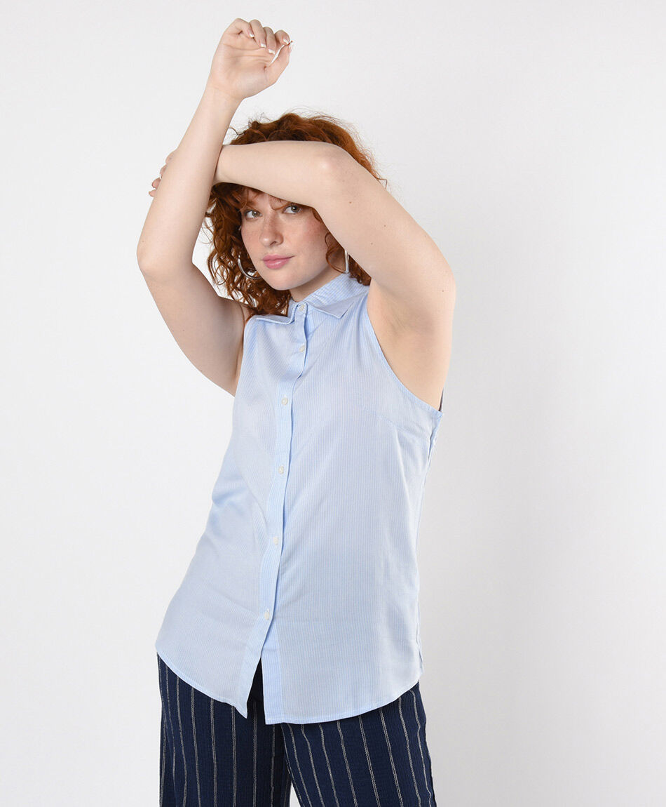 Blusa mujer celeste sin mangas