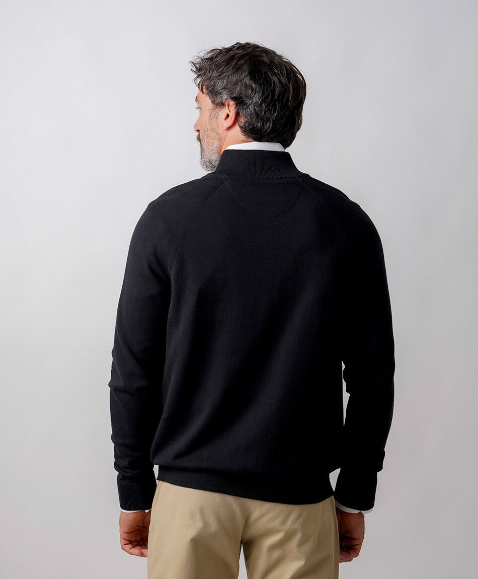 Sweater hombre liso negro cierre