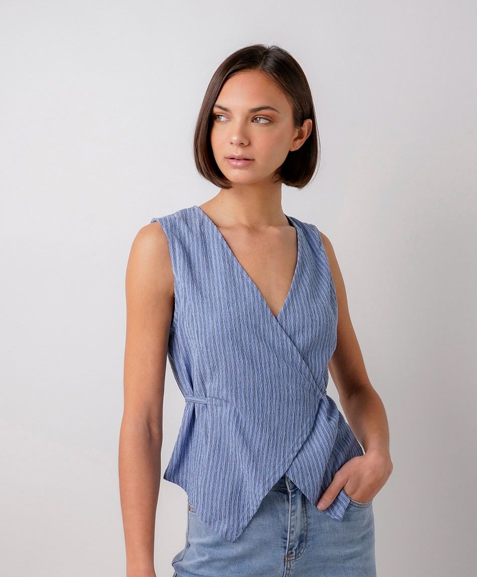 Camisa mujer listas azul cruzada