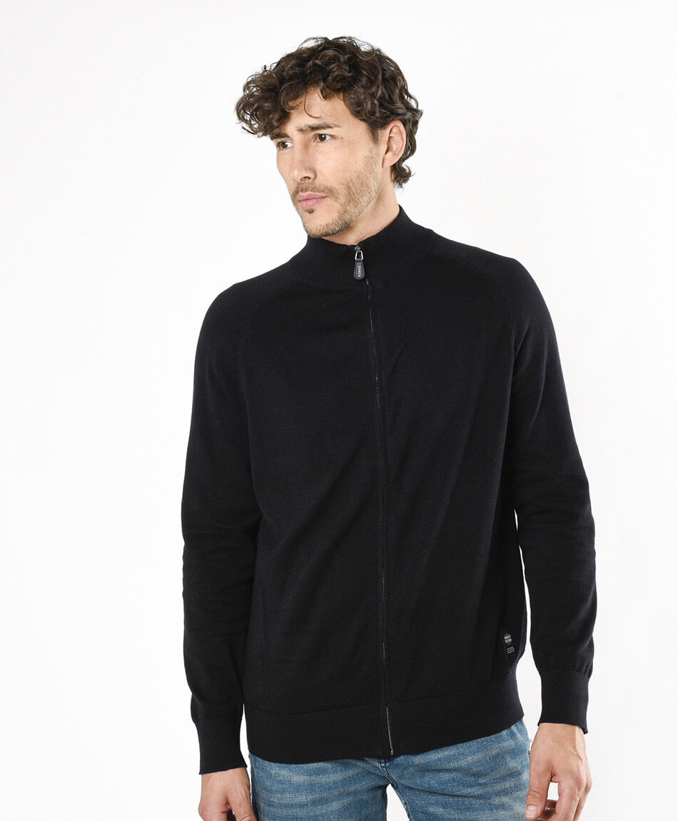 Sweater hombre liso negro cierre