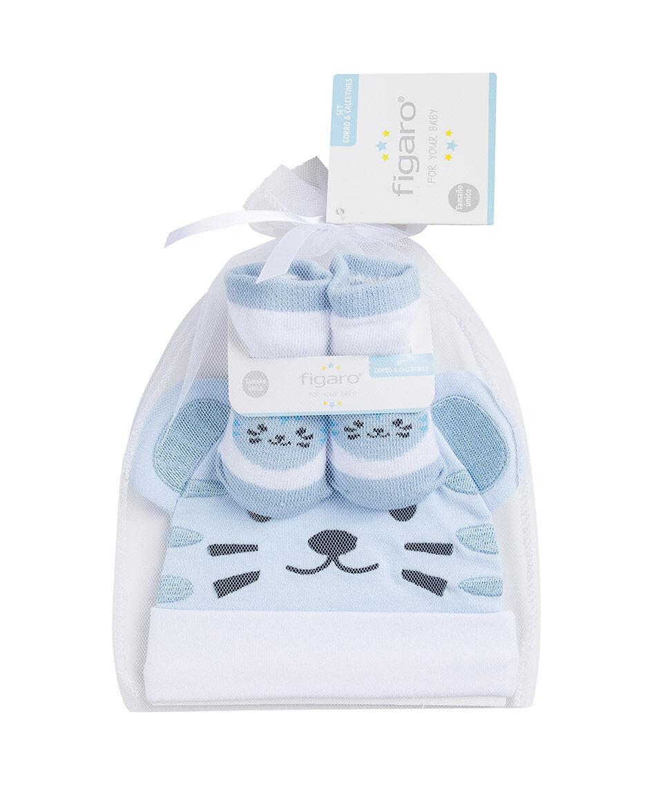 Set gorra + medias beb&eacute; animalito