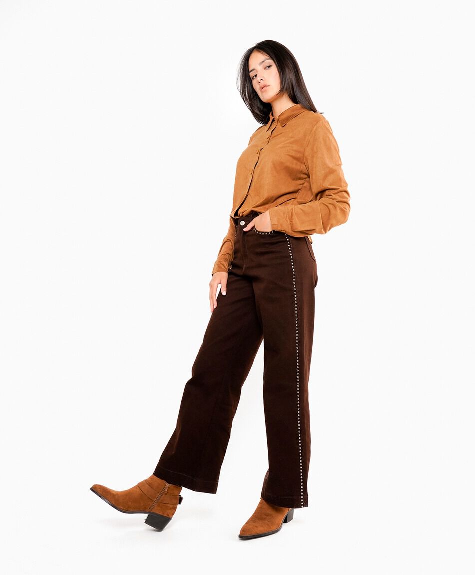 Jeans mujer tiro medio marr&oacute;n