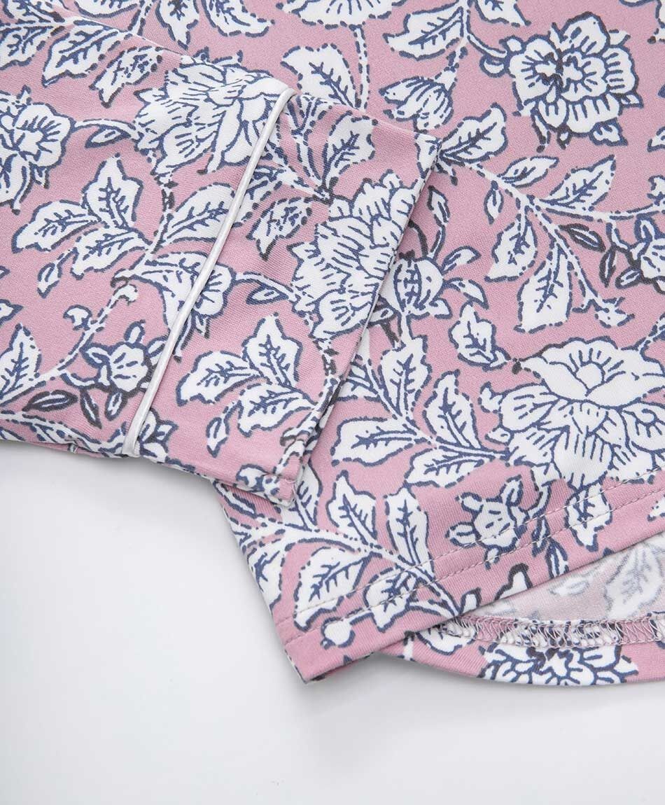 Pijama mujer camisero print floreado rosado