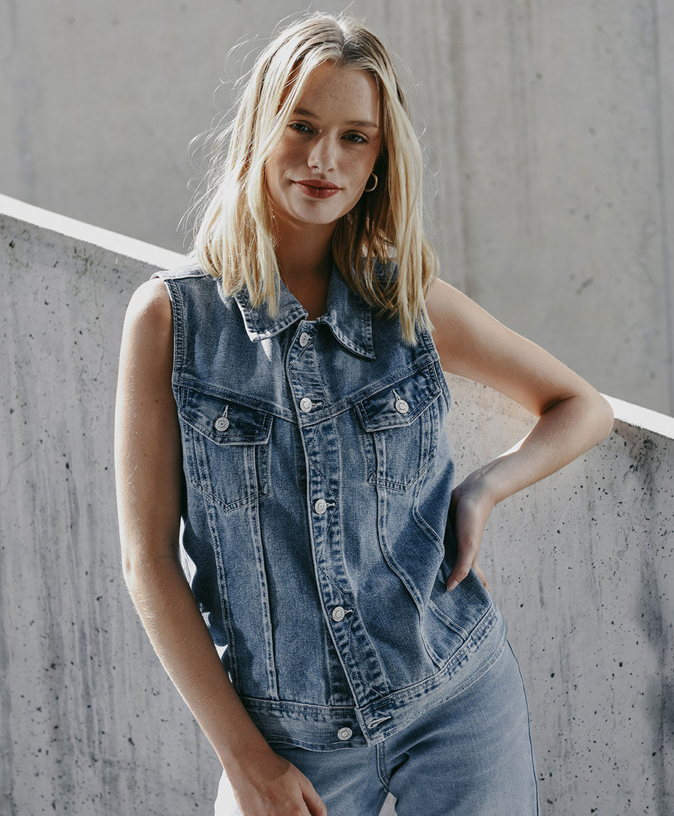 Vest mujer denim bolsillos