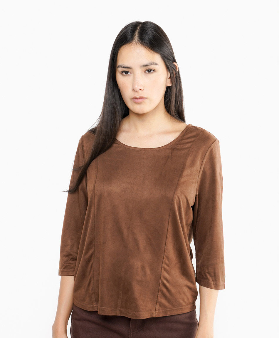 Remera mujer suede costuras