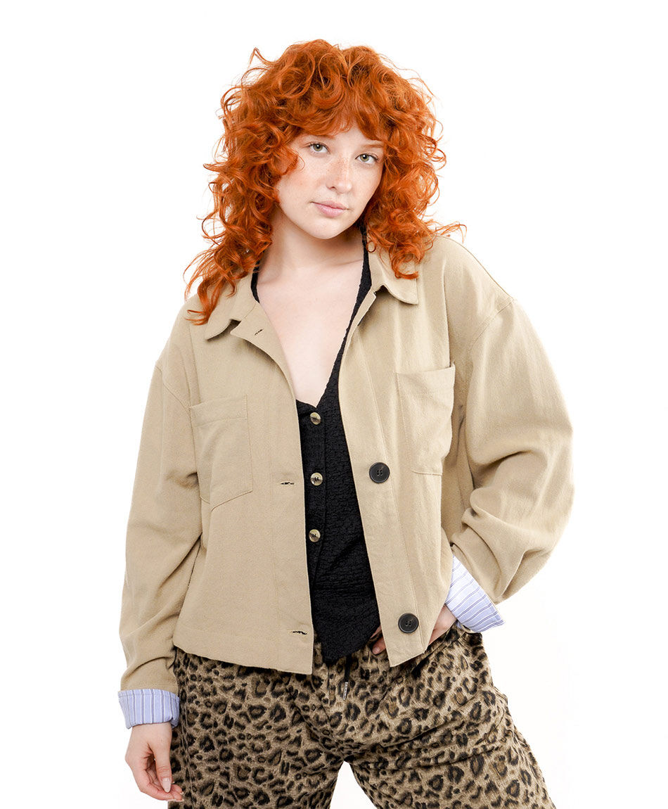 Campera mujer lino triple bot&oacute;n