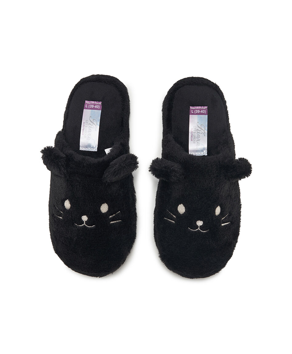 Pantufla mujer gato negro