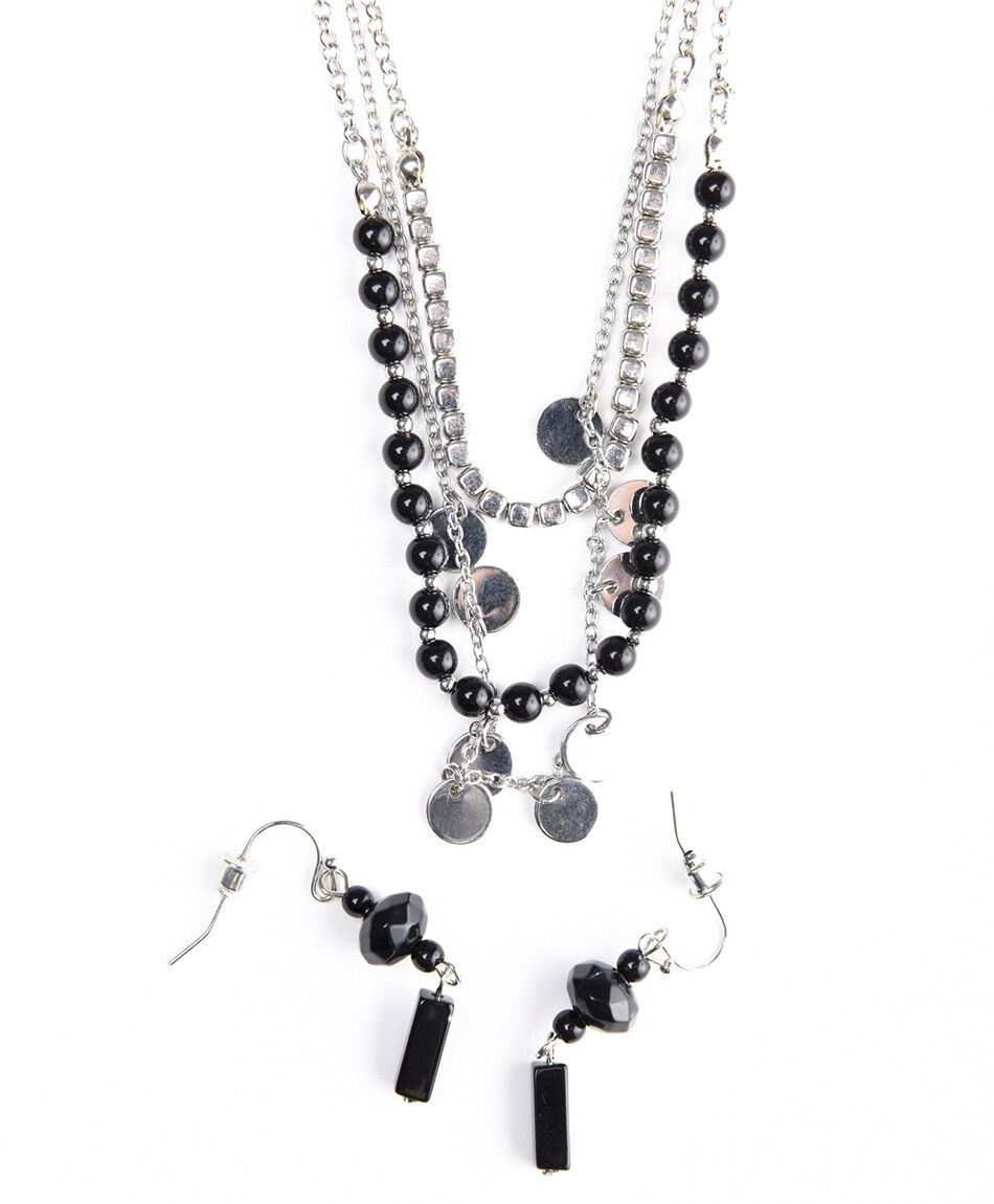 Set aros + collar mujer negro