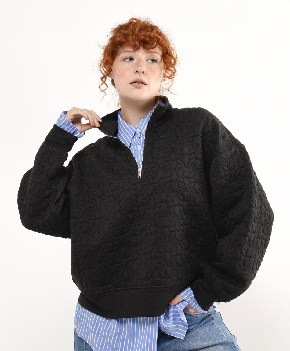 Buzo mujer dise&ntilde;o floral negro
