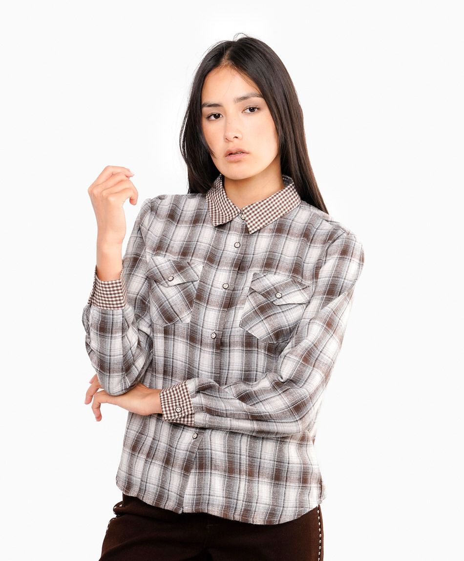 Blusa mujer escoc&eacute;s cuadros caf&eacute;