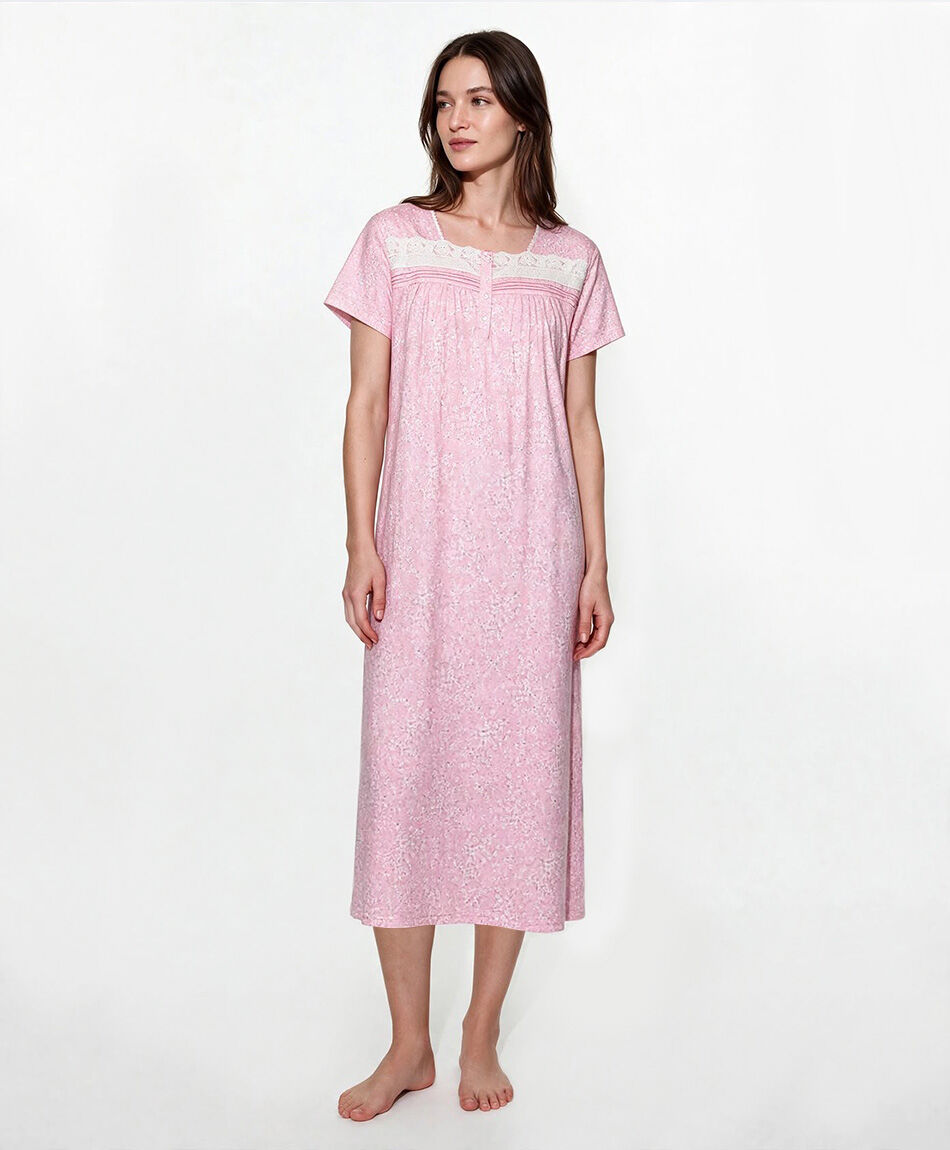 Camison mujer floreada encaje rosado