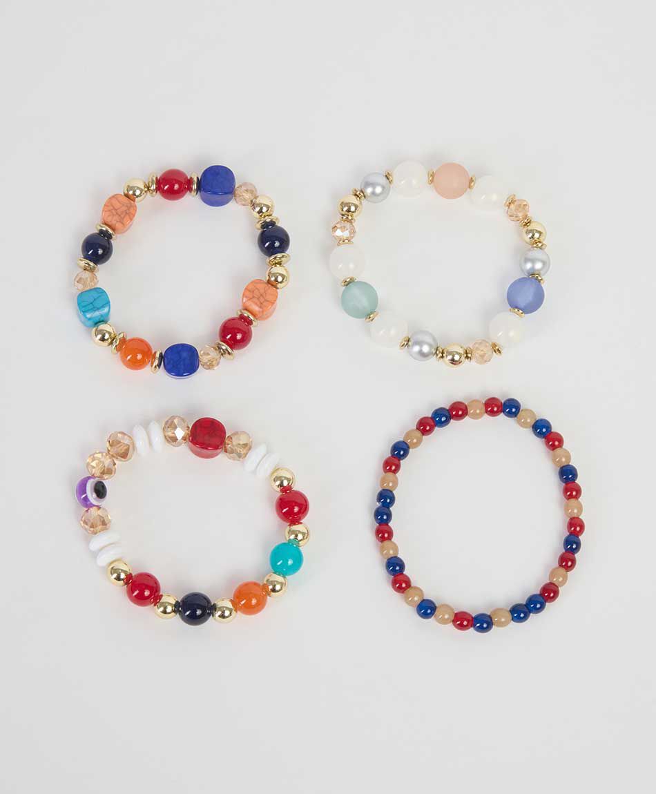 Set 4 pulseras mujer piedras colores