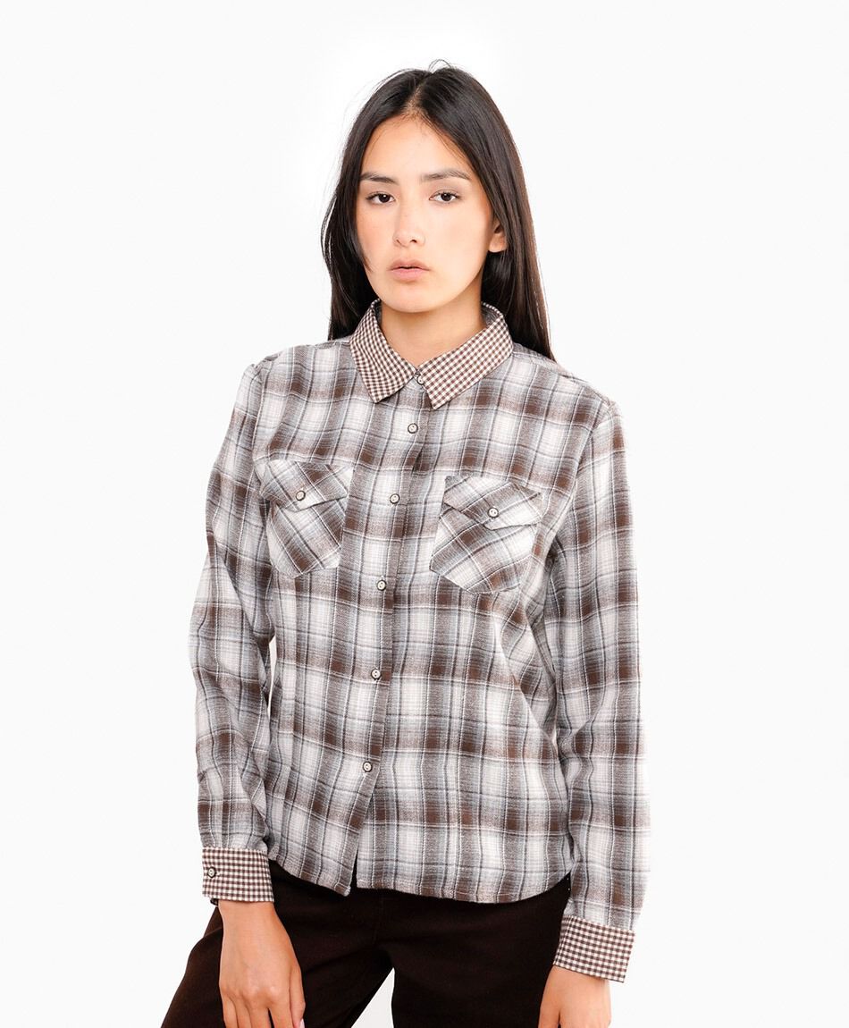 Blusa mujer escoc&eacute;s cuadros caf&eacute;
