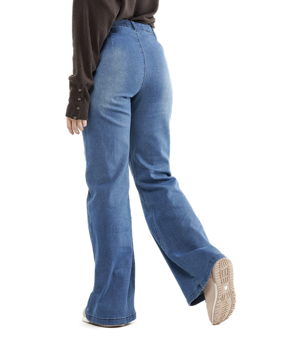 Jeans mujer bolsillo lateral wide
